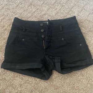 High waisted black jean shorts